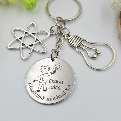 Ballagási kulcstartó fizikatanároknak, ajándék fizika tanárnak 