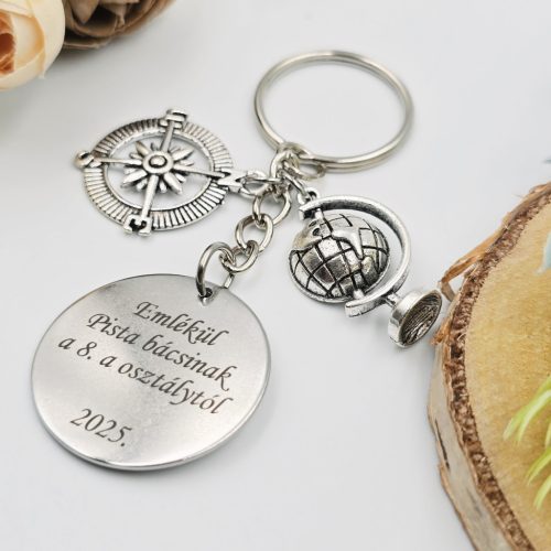 Ballagási kulcstartó földrajztanároknak, ajándék földrajz tanárnak 