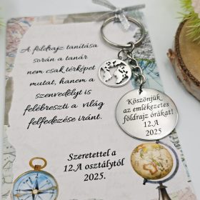 Ballagási kulcstartó földrajztanároknak, ajándék földrajz tanárnak 