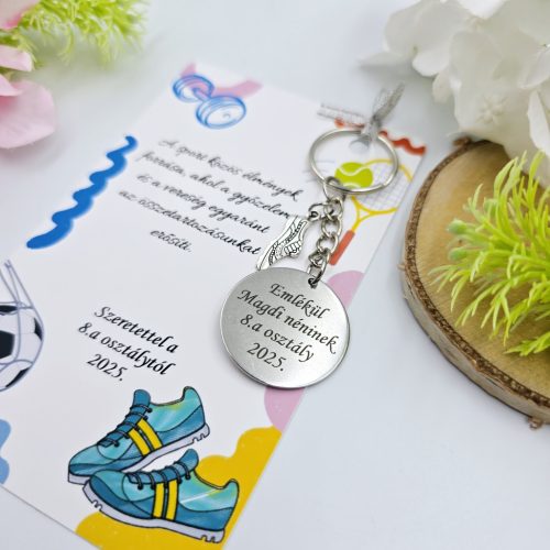 Ballagási kulcstartó testneveléstanároknak, ajándék testnevelés tanárnak 