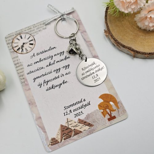 Ballagási kulcstartó történelemtanároknak, ajándék történelem tanárnak 