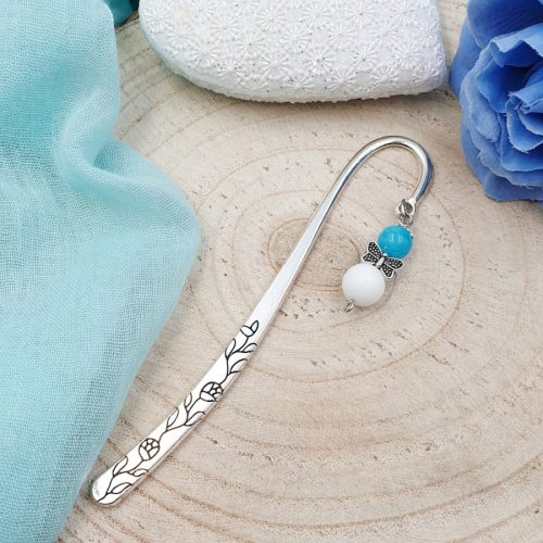 "Nancy" - könyvjelző kék-fehér jáde angyalkával