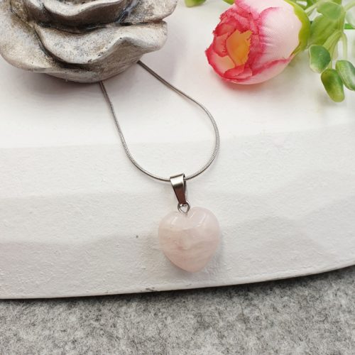 "Deborah" - nemesacél nyaklánc rózsakvarc szív medállal