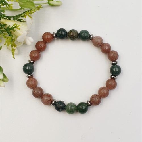 "Amanda" - ásvány karkötő lila aventurin, és mohaachát gyöngyökkel