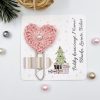 Horgolt szivecskés könyvjelző óriás gémkapoccsal, karácsonyi ajándékkártyán - 01