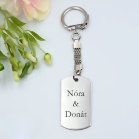   Gravírozott alap kulcstartó saját felirattal - téglalap medállal