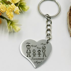   Szeretünk apa! - Szív kulcstartó személyre szabható grafikával
