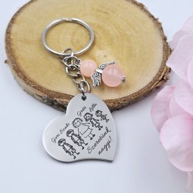 Ajándék nagymamának - Szeretünk Mama! szív kulcstartó angyalkával