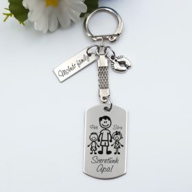   Szeretünk apa! - Kulcstartó személyre szabható grafikával, charmokkal 