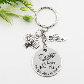 Ajándék kosárlabdázónak - kulcstartó grafikával, egyedi névvel, felirattal, férfi 