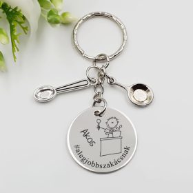 Ajándék szakácsnak - kulcstartó grafikával, egyedi névvel, felirattal