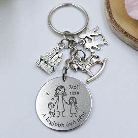 Ajándék óvónéninek - kulcstartó grafikával, egyedi névvel, felirattal