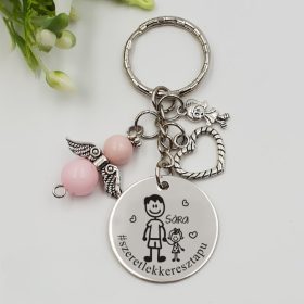 Ajándék keresztapának - keresztapu kulcstartó grafikával, egyedi névvel, felirattal