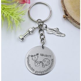 Ajándék gyógytornásznak - kulcstartó grafikával, egyedi névvel, felirattal