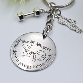 Ajándék gyógytornásznak - kulcstartó grafikával, egyedi névvel, felirattal