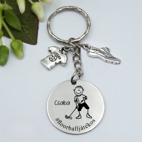 Ajándék floorball játékosnak - kulcstartó grafikával, egyedi névvel, felirattal 