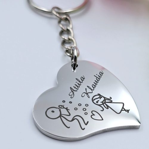 Szív kulcstartó szerelmeseknek, egyedi nevekkel, ajándék Valentin-napra 