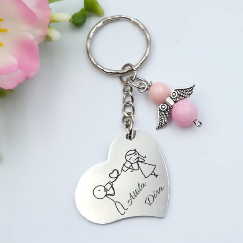 Szív kulcstartó szerelmeseknek, egyedi nevekkel, ajándék Valentin-napra 