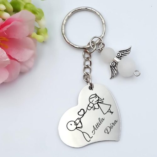 Szív kulcstartó szerelmeseknek, egyedi nevekkel, ajándék Valentin-napra 
