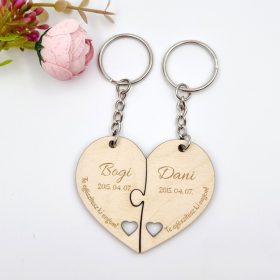 Fa páros kulcstartó egyedi nevekkel, ajándék szerelmeseknek Valentin-napra 
