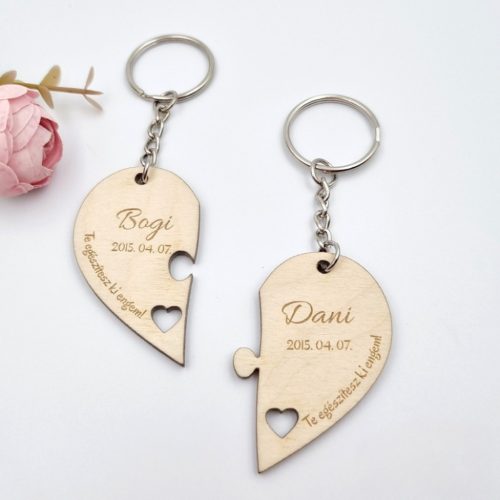 Fa páros kulcstartó egyedi nevekkel, ajándék szerelmeseknek Valentin-napra 