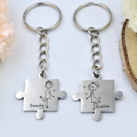 Páros puzzle kulcstartó személyre szabott felirattal, grafikával - ajándék Valentin-napra