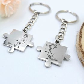 Páros puzzle kulcstartó személyre szabott felirattal, grafikával - ajándék Valentin-napra