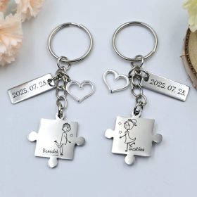 Páros puzzle kulcstartó személyre szabott felirattal, grafikával - ajándék Valentin-napra