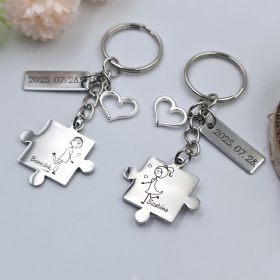Páros puzzle kulcstartó személyre szabott felirattal, grafikával - ajándék Valentin-napra