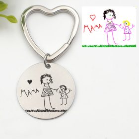   Gyerekrajzos kulcstartó - saját rajzzal (kör medál szív alapon)