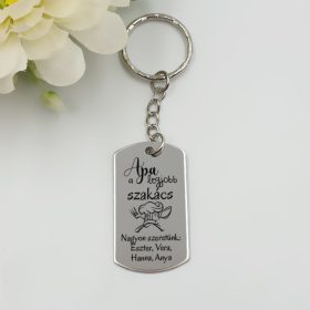   Kulcstartó "Apa a legjobb szakács" felirattal, egyedi nevekkel