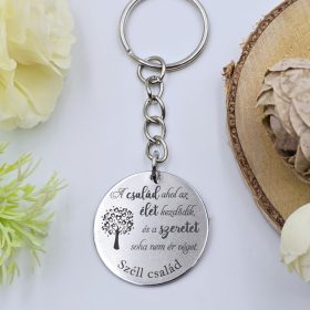   Kulcstartó "A család ahol az élet kezdődik..." felirattal, egyedi nevekkel	