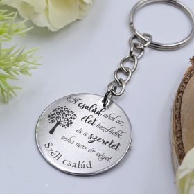   Kulcstartó "A család ahol az élet kezdődik..." felirattal, egyedi nevekkel	