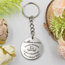   Kulcstartó "Az otthon az a hely, ahonnan elindulunk..." felirattal, egyedi nevekkel	
