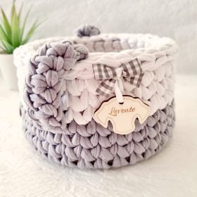 Horgolt kutya tárolókosár egyedi felirattal (005)