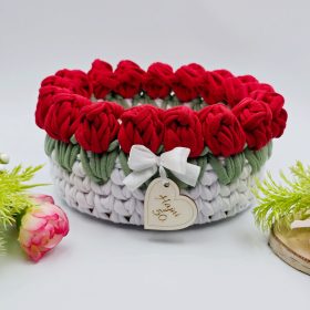 Horgolt tulipános tárolókosár egyedi felirattal (050)