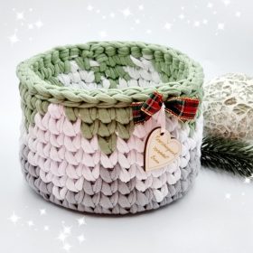   Horgolt tárolókosár, szaloncukortartó egyedi felirattal (062)