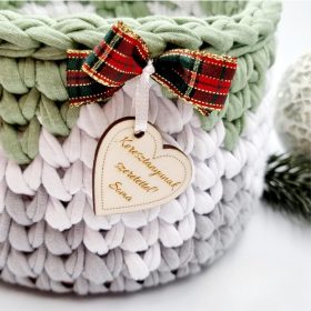   Horgolt tárolókosár, szaloncukortartó egyedi felirattal (062)
