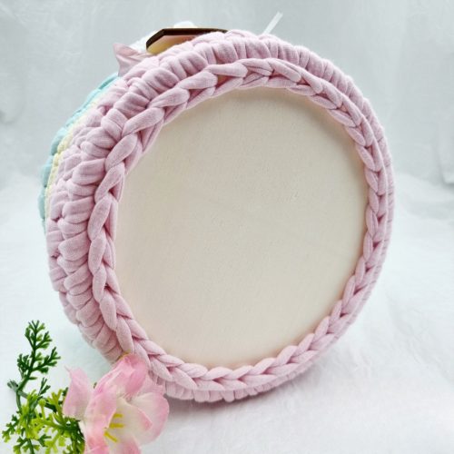 Horgolt tárolókosár egyedi felirattal (066)