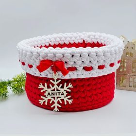   Horgolt tárolókosár, szaloncukortartó egyedi felirattal (123) 