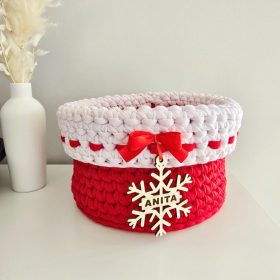   Horgolt tárolókosár, szaloncukortartó egyedi felirattal (123) 