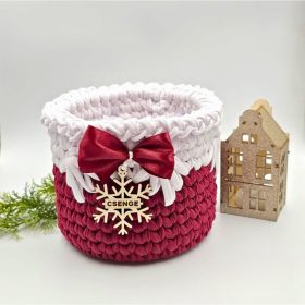   Horgolt tárolókosár, szaloncukortartó egyedi felirattal (124) 