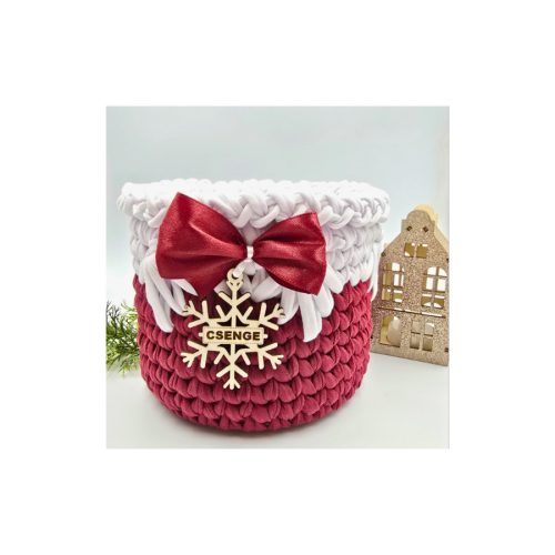 Horgolt tárolókosár, szaloncukortartó egyedi felirattal (124) 