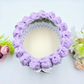 Horgolt tulipános tárolókosár egyedi felirattal (lila)