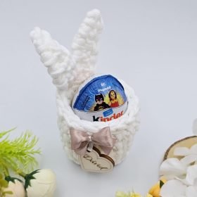 Fehér nyuszi tojástároló kosárka egyedi felirattal