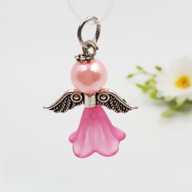 Angyalka charm - rózsaszín akril és teklagyöngyből