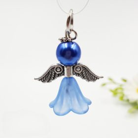 Angyalka charm - kék akril és teklagyöngyből