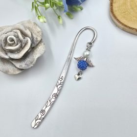   Kék-fehér shamballa- és teklagyöngy angyalkás könyvjelző