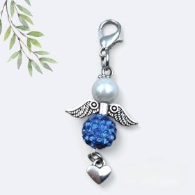   Angyalka dísz kis karabinerrel - csillogó kék shamballa gyöngyből