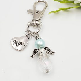   Angyalka dísz karabíneren - csillogó csiszolt üveggyöngyből, Mom charmmal